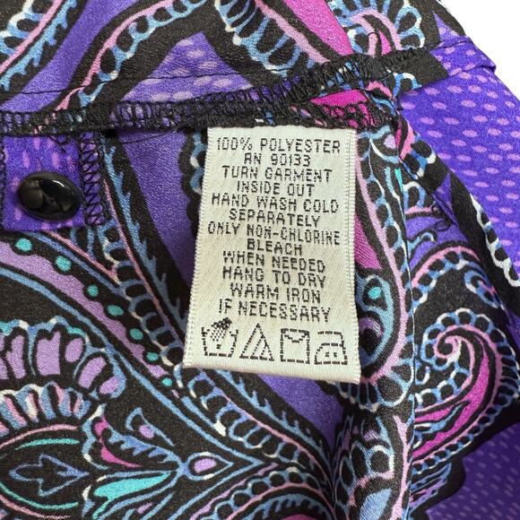 Bob Mackie Size S Long Sleeve Satin Paisley Blouse‎ Purple Eclectic Wearable Art - Picture 8 of 12